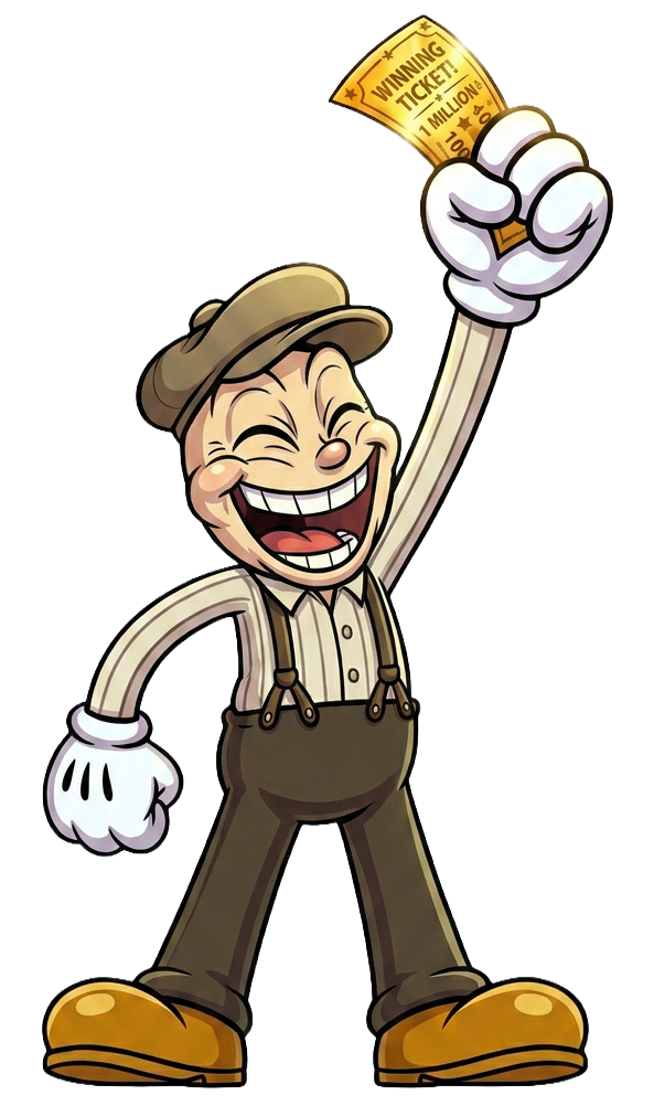 Lucky Louie celebrating with a winning ticket